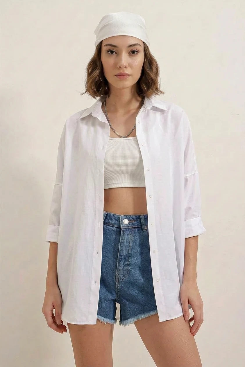 Kadın Oversize Basic Pamuklu Gömlek – Renk Seçenekleri 1