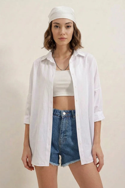 Kadın Oversize Basic Pamuklu Gömlek – Renk Seçenekleri 1