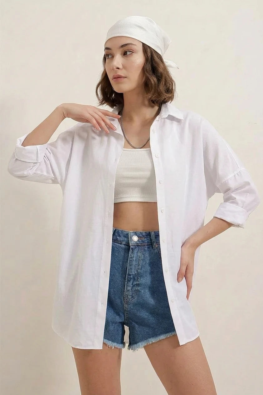 Kadın Oversize Basic Pamuklu Gömlek – Renk Seçenekleri 1