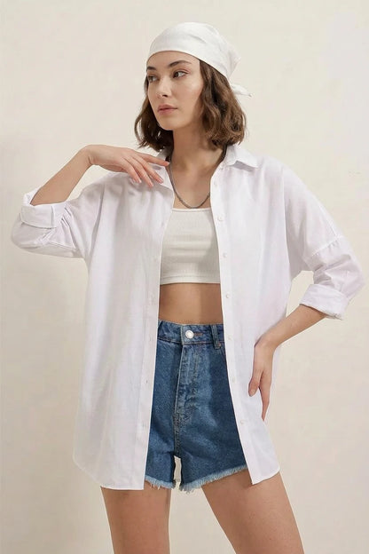 Kadın Oversize Basic Pamuklu Gömlek – Renk Seçenekleri 1