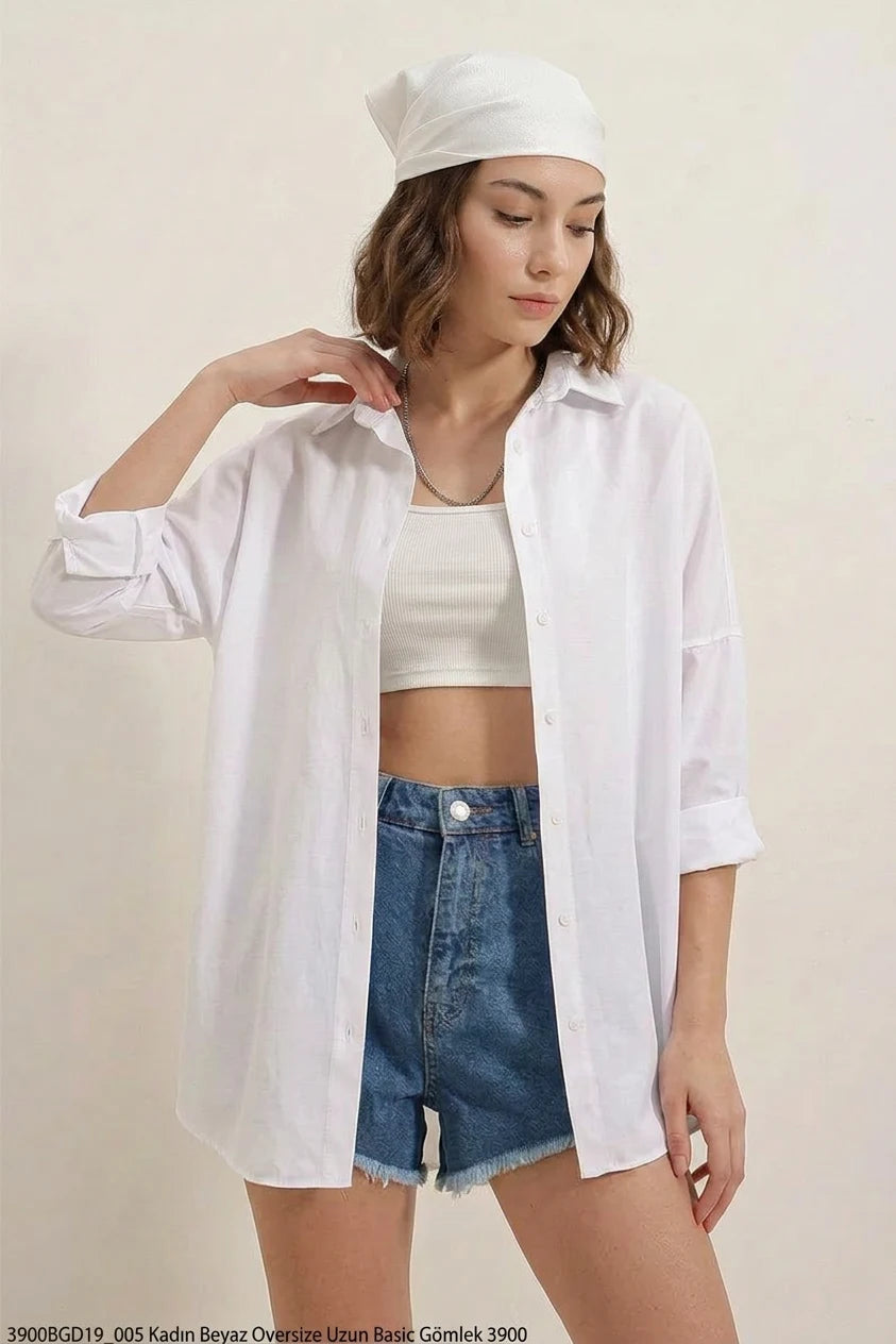 Kadın Oversize Basic Pamuklu Gömlek – Renk Seçenekleri 1