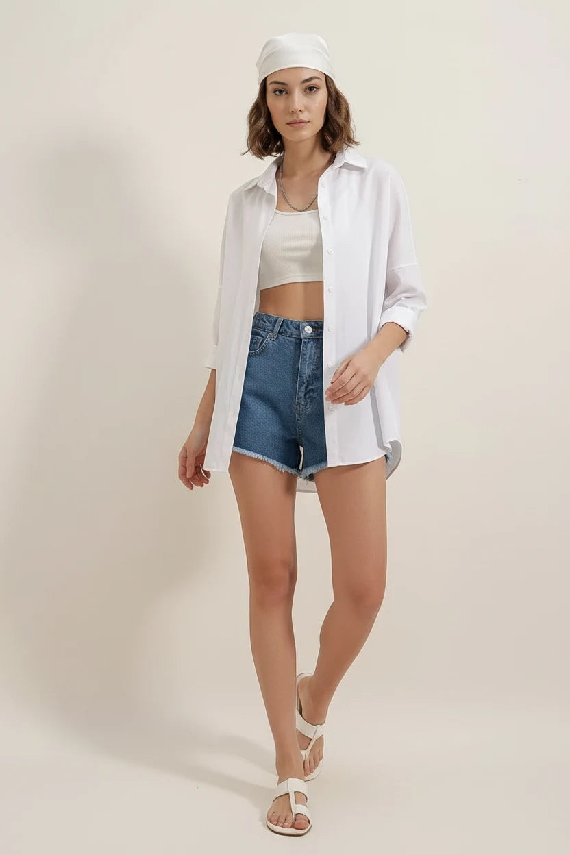 Kadın Oversize Basic Pamuklu Gömlek – Renk Seçenekleri 1
