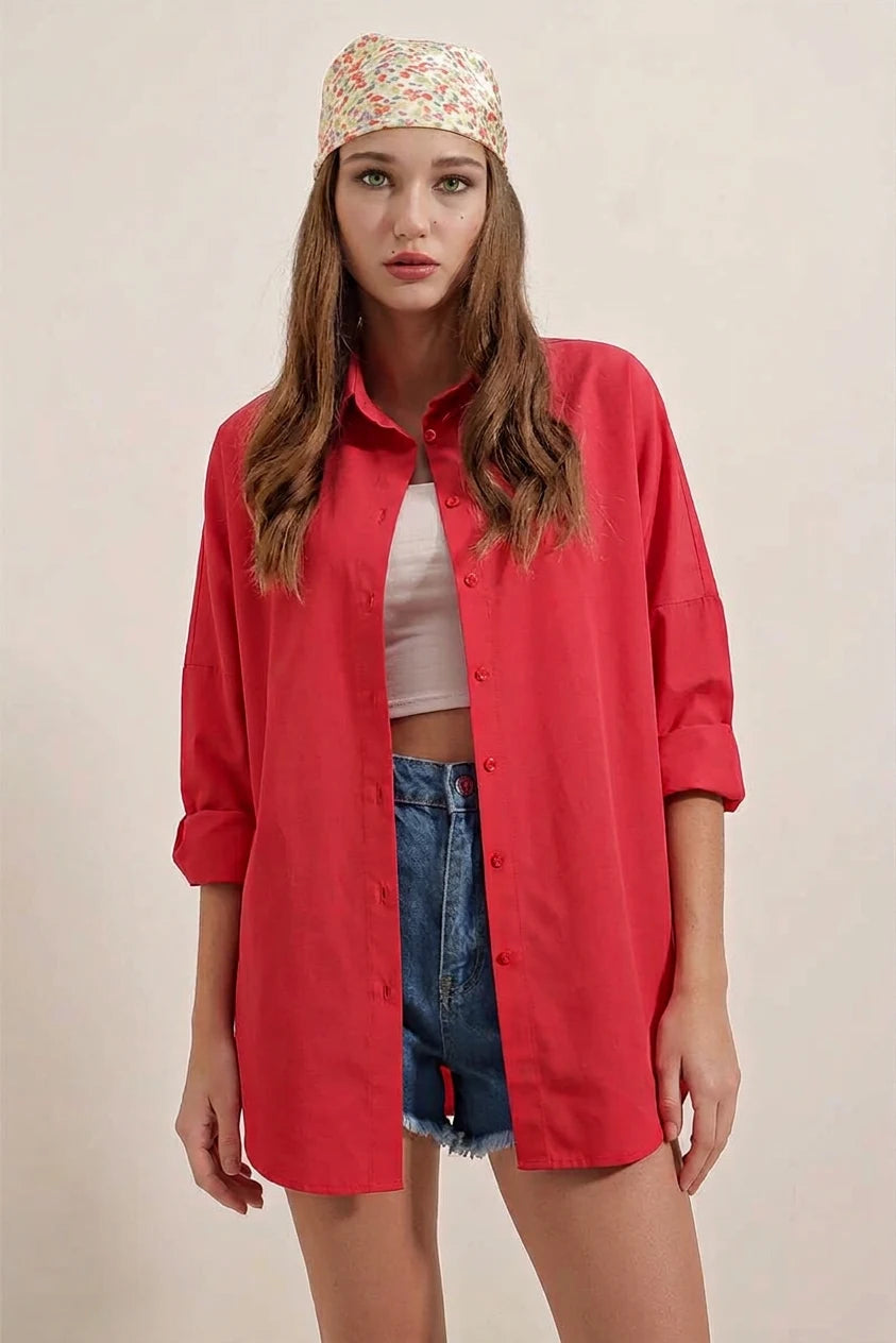 Kadın Oversize Basic Pamuklu Gömlek – Renk Seçenekleri 2