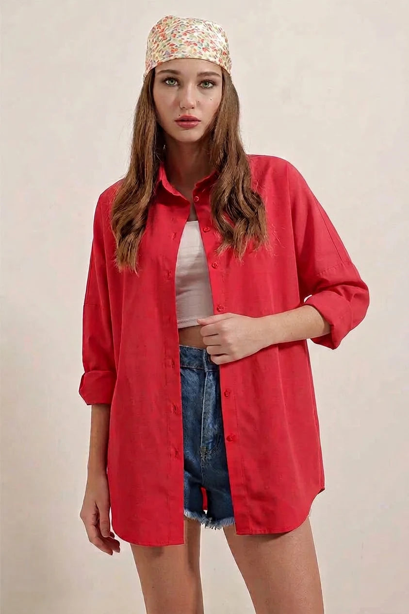 Kadın Oversize Basic Pamuklu Gömlek – Renk Seçenekleri 2
