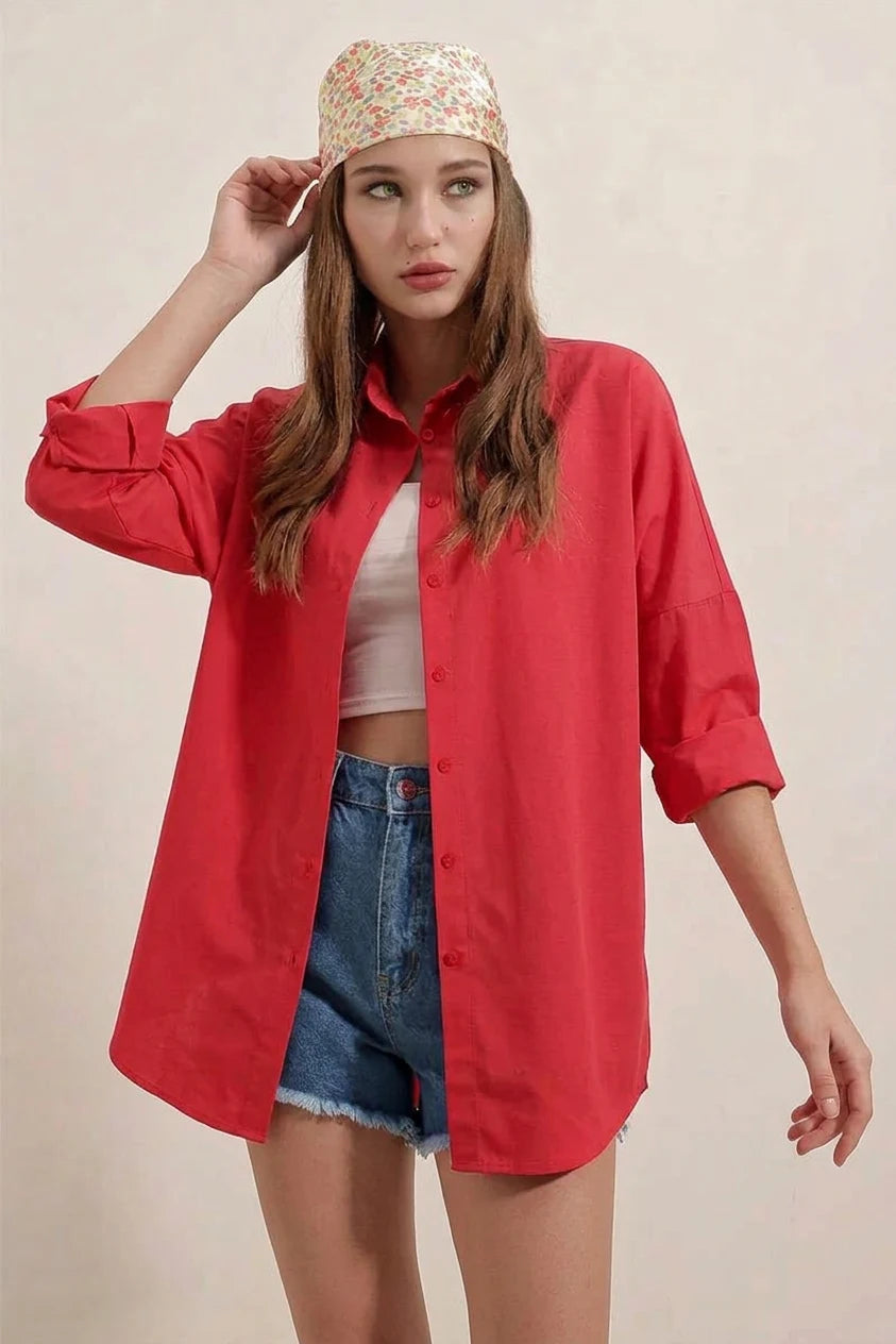 Kadın Oversize Basic Pamuklu Gömlek – Renk Seçenekleri 2