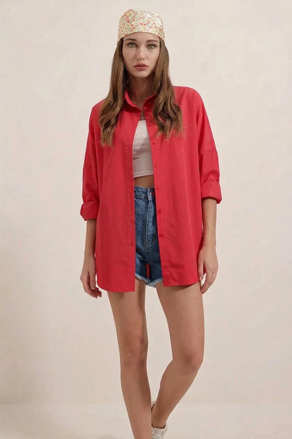 Kadın Oversize Basic Pamuklu Gömlek – Renk Seçenekleri 2