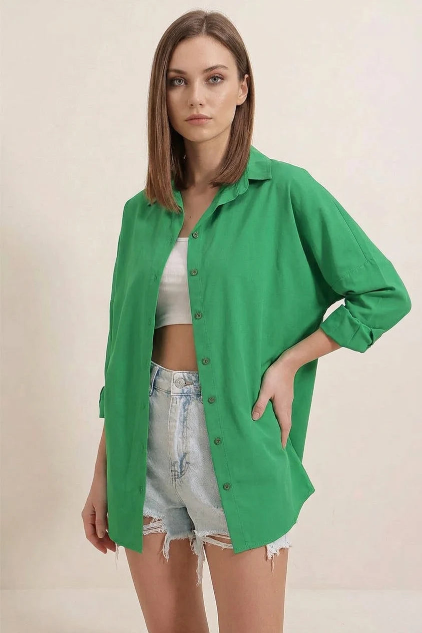Kadın Oversize Kesim Basic Pamuklu Gömlek – Renk Seçenekleri 1