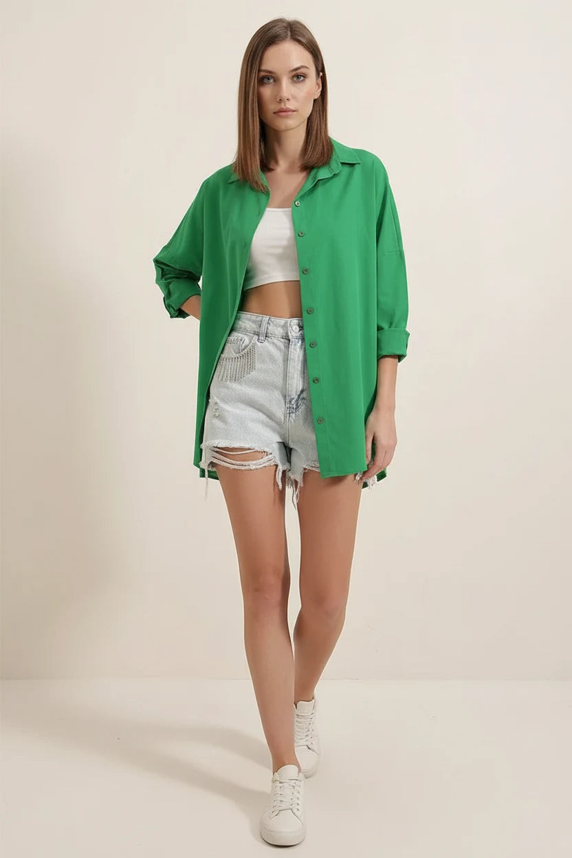 Kadın Oversize Kesim Basic Pamuklu Gömlek – Renk Seçenekleri 1