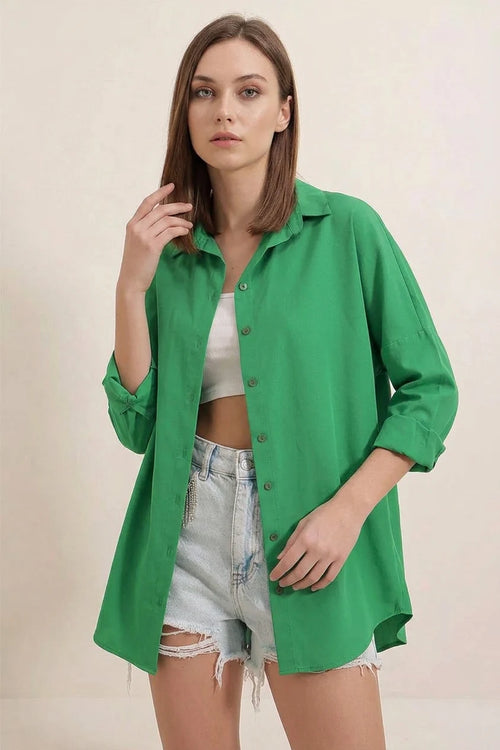 Kadın Oversize Kesim Basic Pamuklu Gömlek – Renk Seçenekleri 1