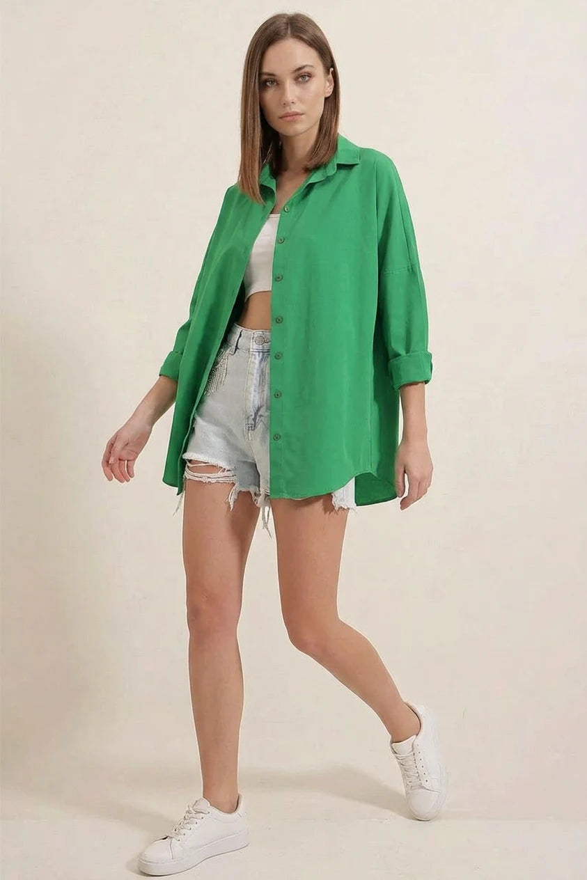 Kadın Oversize Kesim Basic Pamuklu Gömlek – Renk Seçenekleri 1