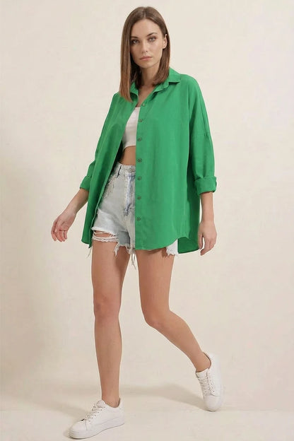 Kadın Oversize Kesim Basic Pamuklu Gömlek – Renk Seçenekleri 1