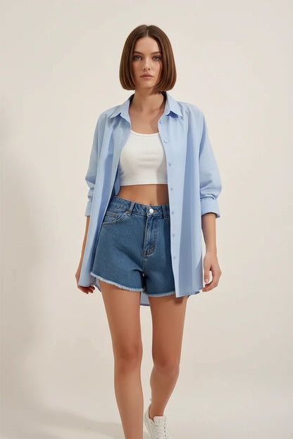 Kadın Oversize Kesim Basic Pamuklu Gömlek – Renk Seçenekleri 1