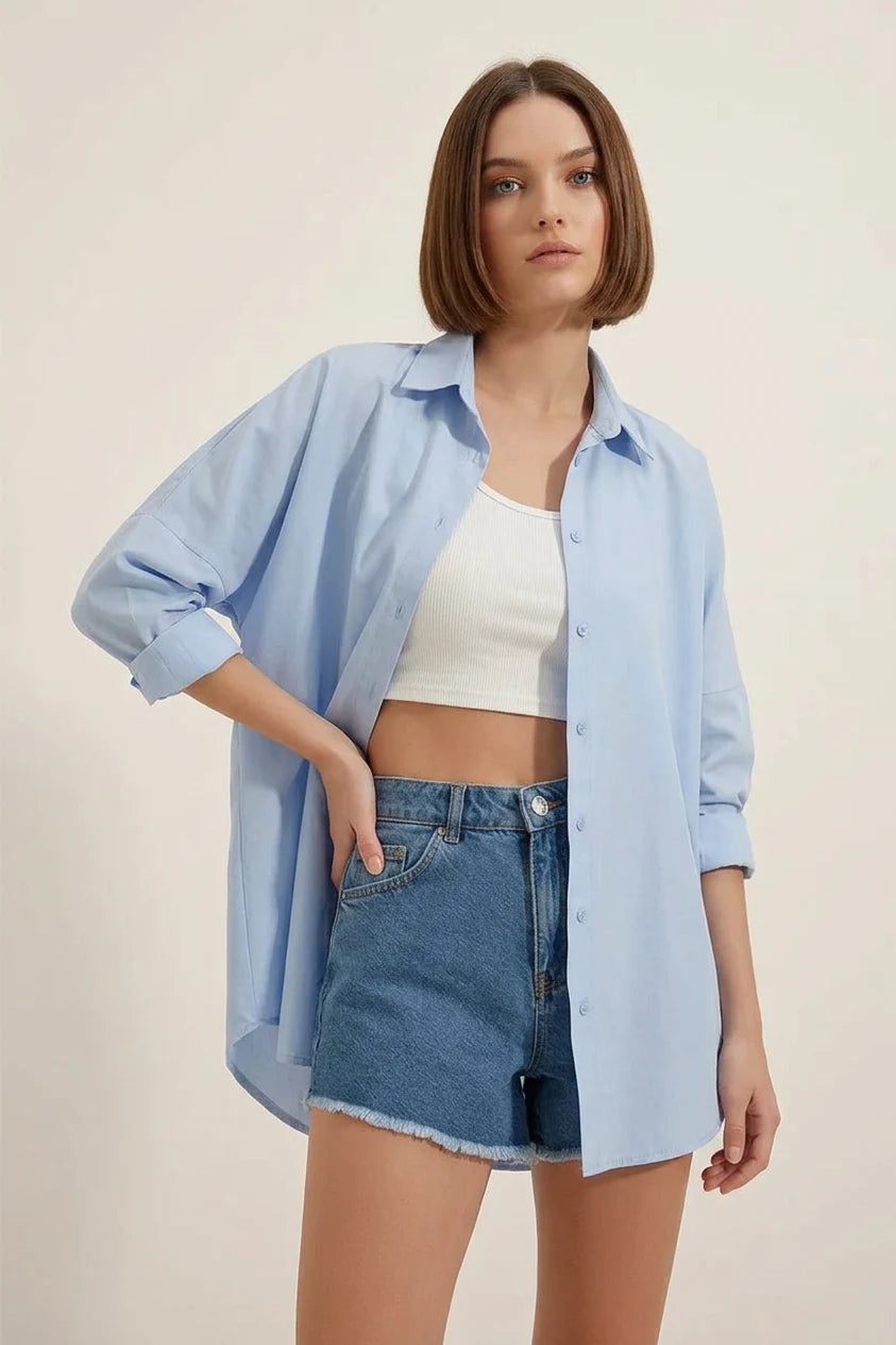 Kadın Oversize Kesim Basic Pamuklu Gömlek – Renk Seçenekleri 1