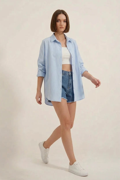 Kadın Oversize Kesim Basic Pamuklu Gömlek – Renk Seçenekleri 1