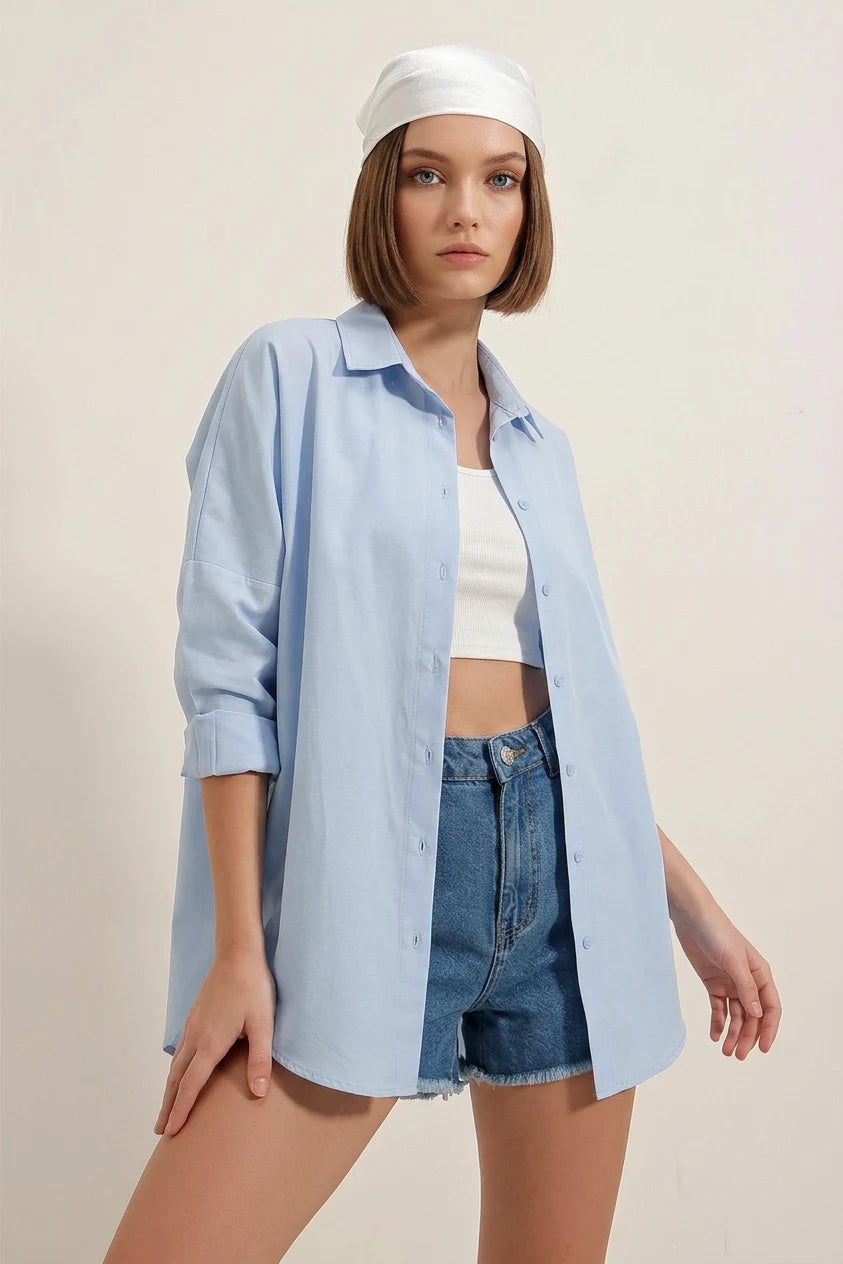 Kadın Oversize Kesim Basic Pamuklu Gömlek – Renk Seçenekleri 1