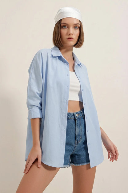 Kadın Oversize Kesim Basic Pamuklu Gömlek – Renk Seçenekleri 1