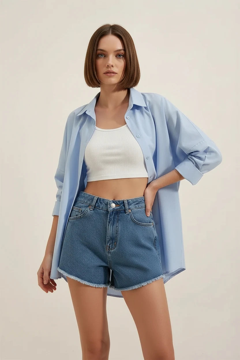 Kadın Oversize Kesim Basic Pamuklu Gömlek – Renk Seçenekleri 1