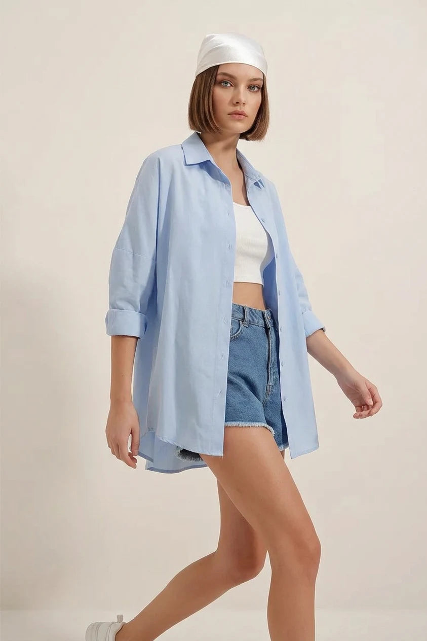 Kadın Oversize Kesim Basic Pamuklu Gömlek – Renk Seçenekleri 1