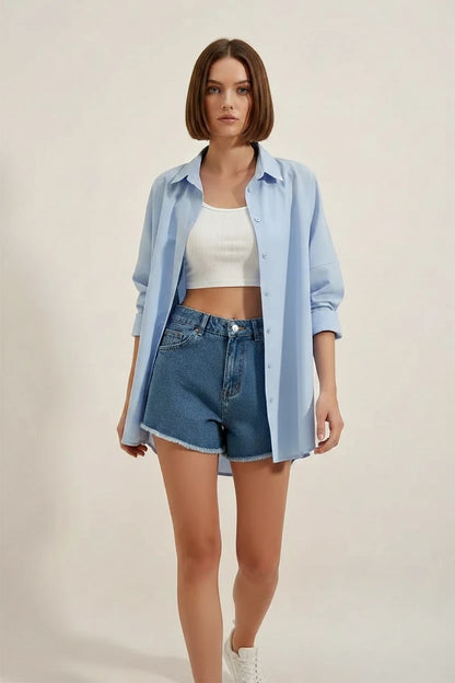 Kadın Oversize Kesim Basic Pamuklu Gömlek – Renk Seçenekleri 1