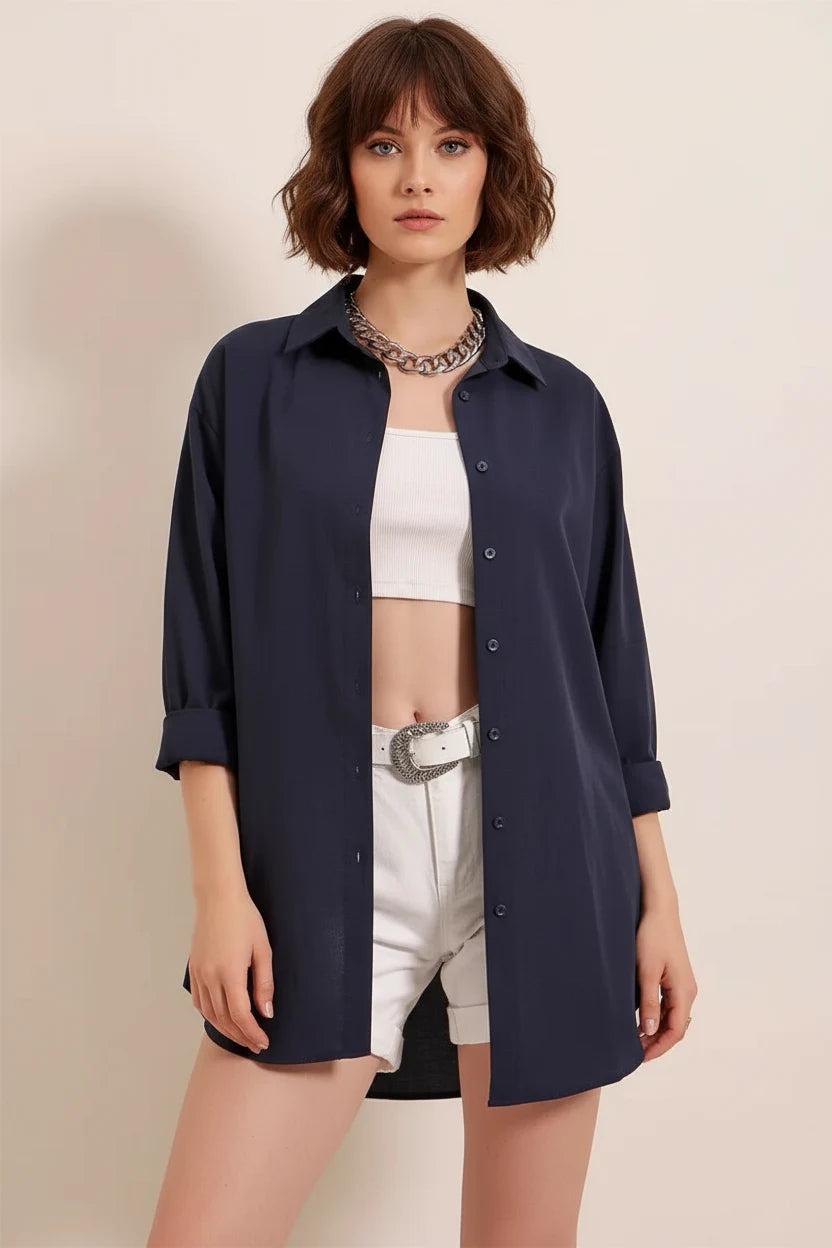 Kadın Oversize Basic Pamuklu Gömlek – Renk Seçenekleri 1