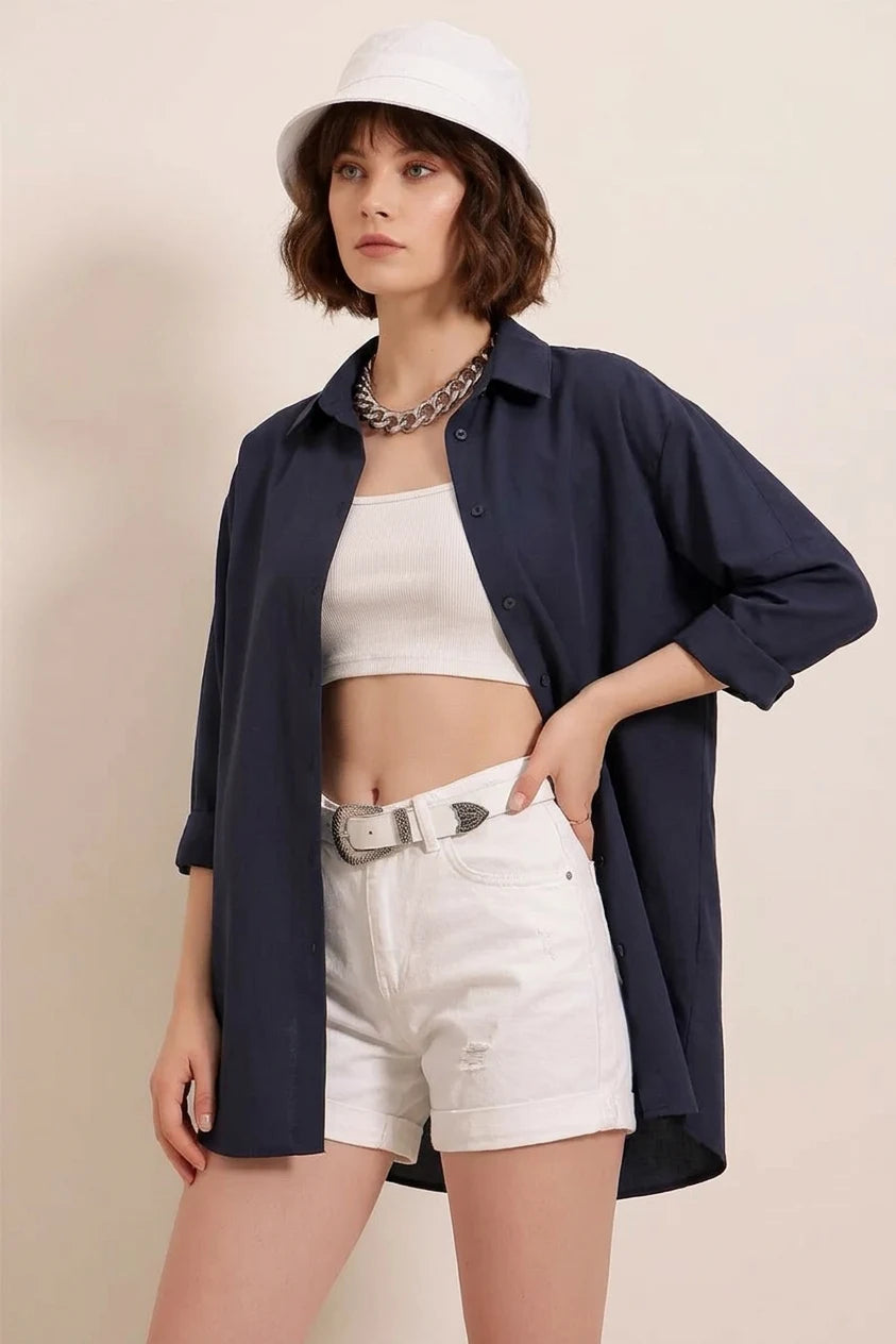 Kadın Oversize Basic Pamuklu Gömlek – Renk Seçenekleri 1