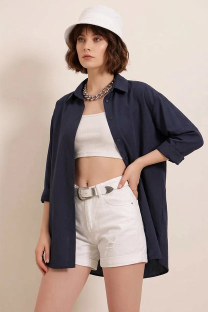 Kadın Oversize Basic Pamuklu Gömlek – Renk Seçenekleri 1