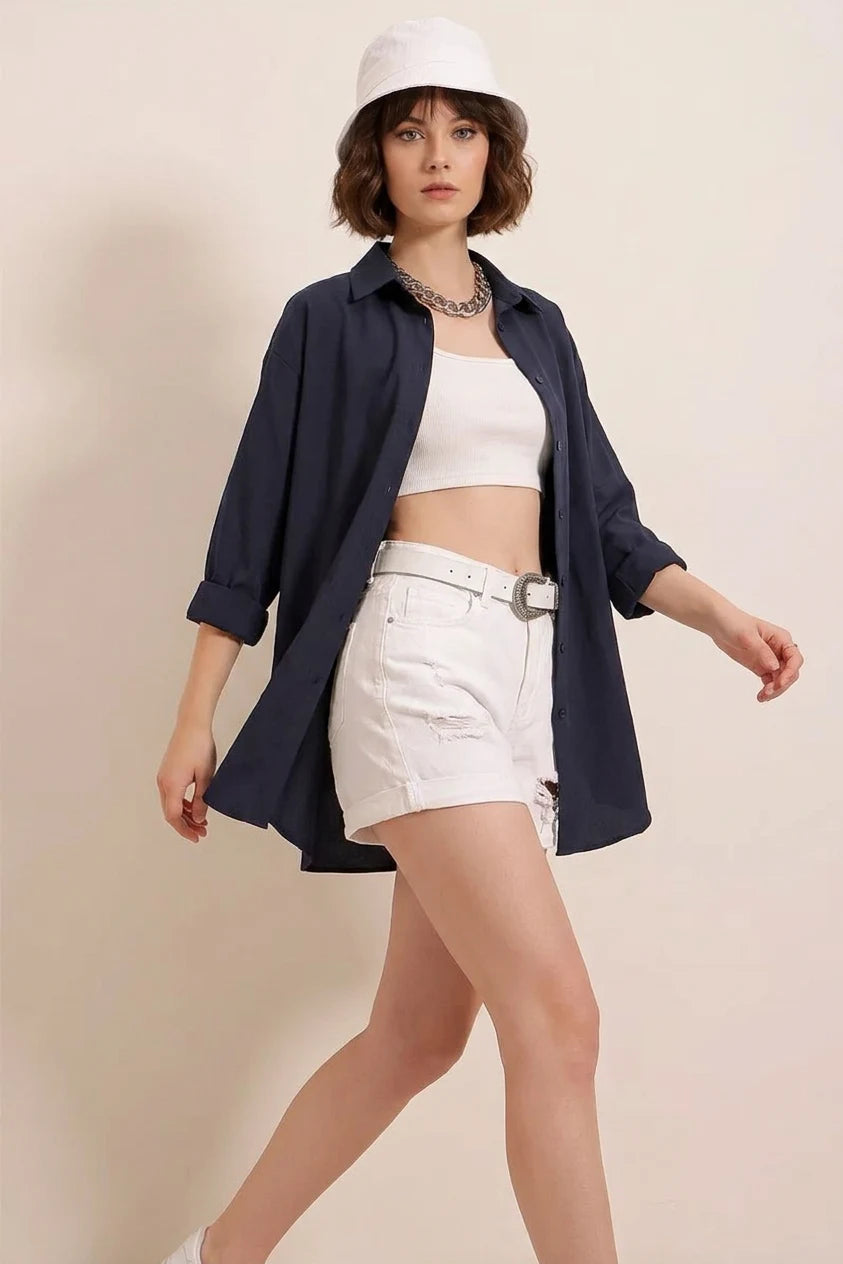 Kadın Oversize Basic Pamuklu Gömlek – Renk Seçenekleri 1