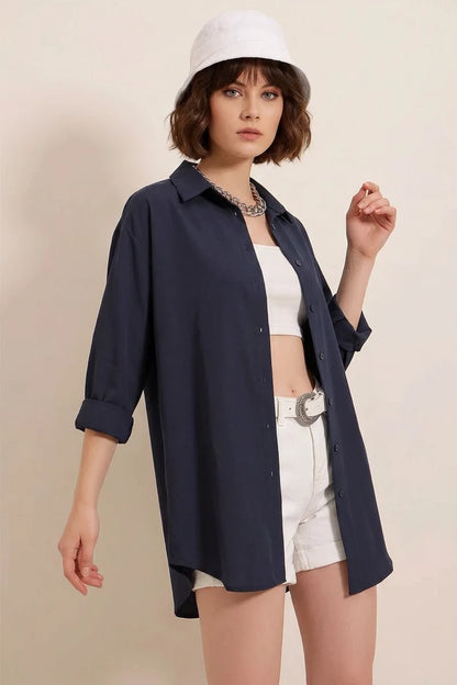 Kadın Oversize Basic Pamuklu Gömlek – Renk Seçenekleri 1