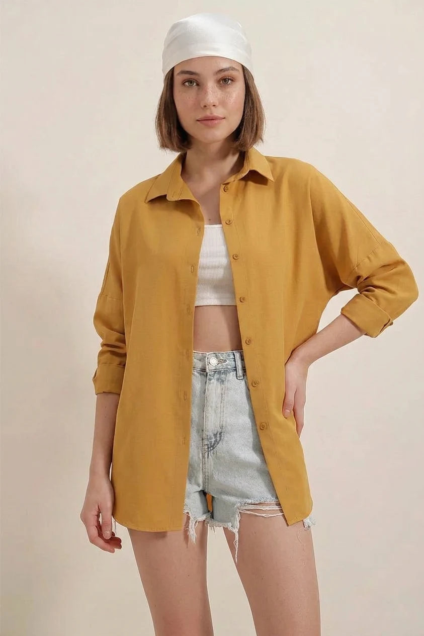 Kadın Oversize Basic Pamuklu Gömlek – Renk Seçenekleri 1