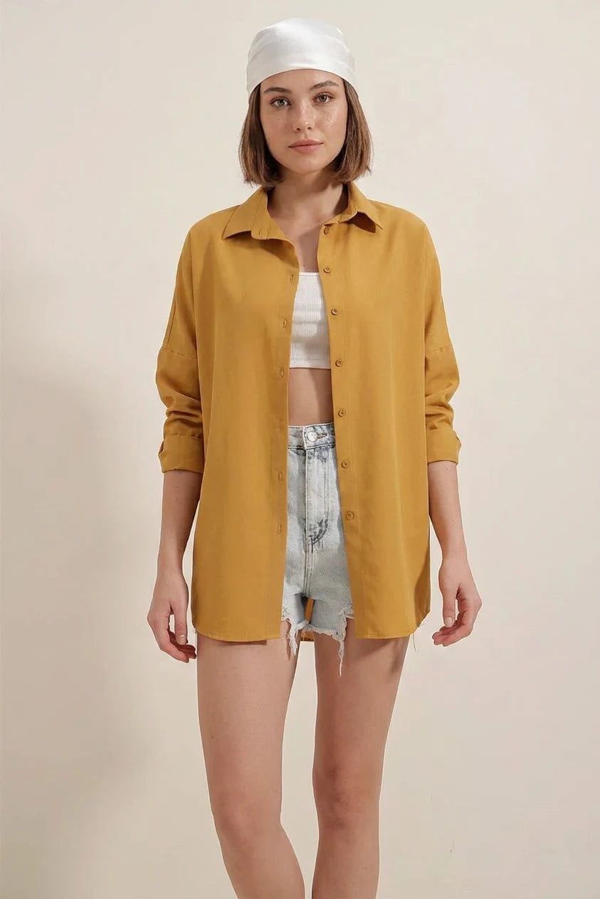 Kadın Oversize Basic Pamuklu Gömlek – Renk Seçenekleri 1