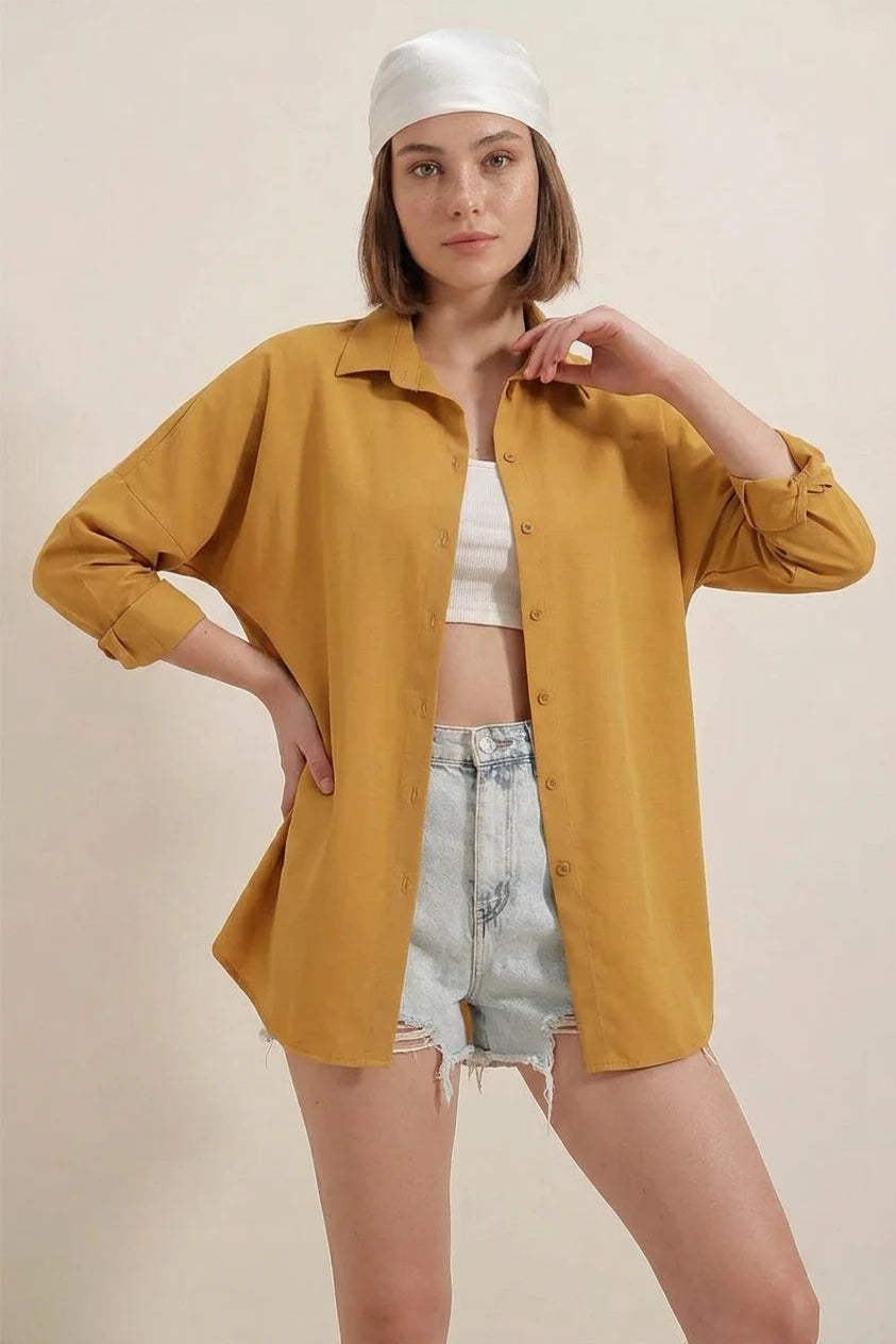 Kadın Oversize Basic Pamuklu Gömlek – Renk Seçenekleri 1