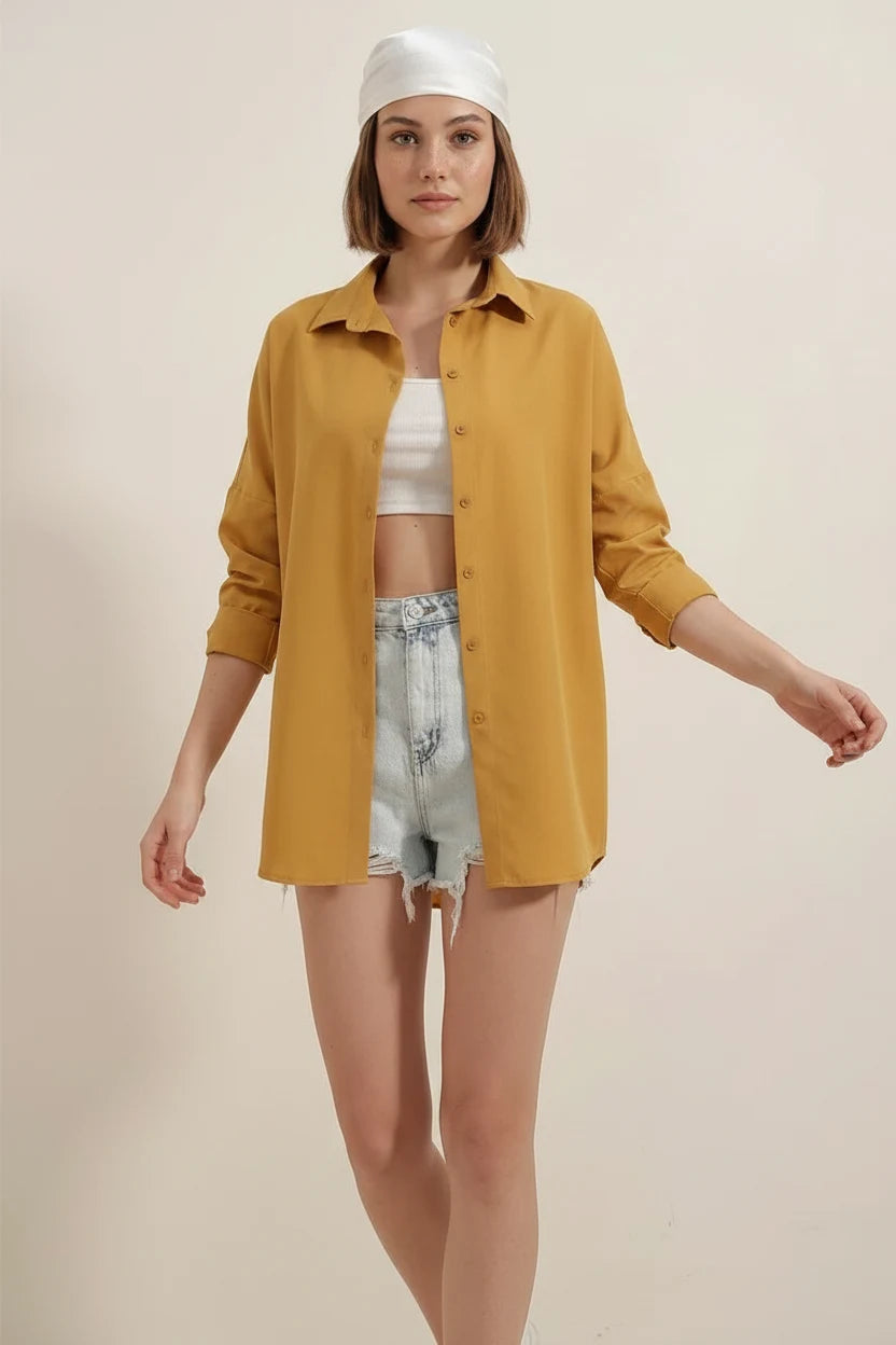 Kadın Oversize Basic Pamuklu Gömlek – Renk Seçenekleri 1