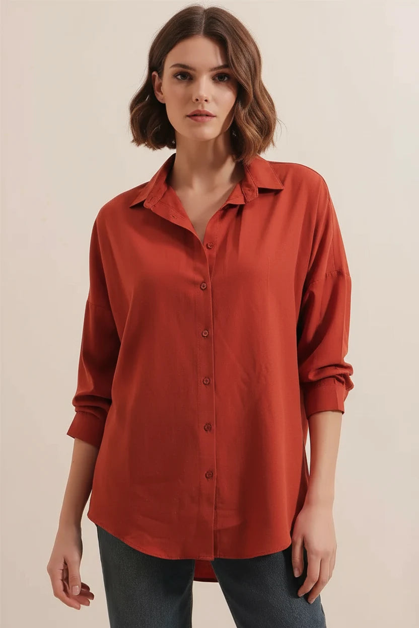 Kadın Oversize Basic Pamuklu Gömlek – Renk Seçenekleri 1