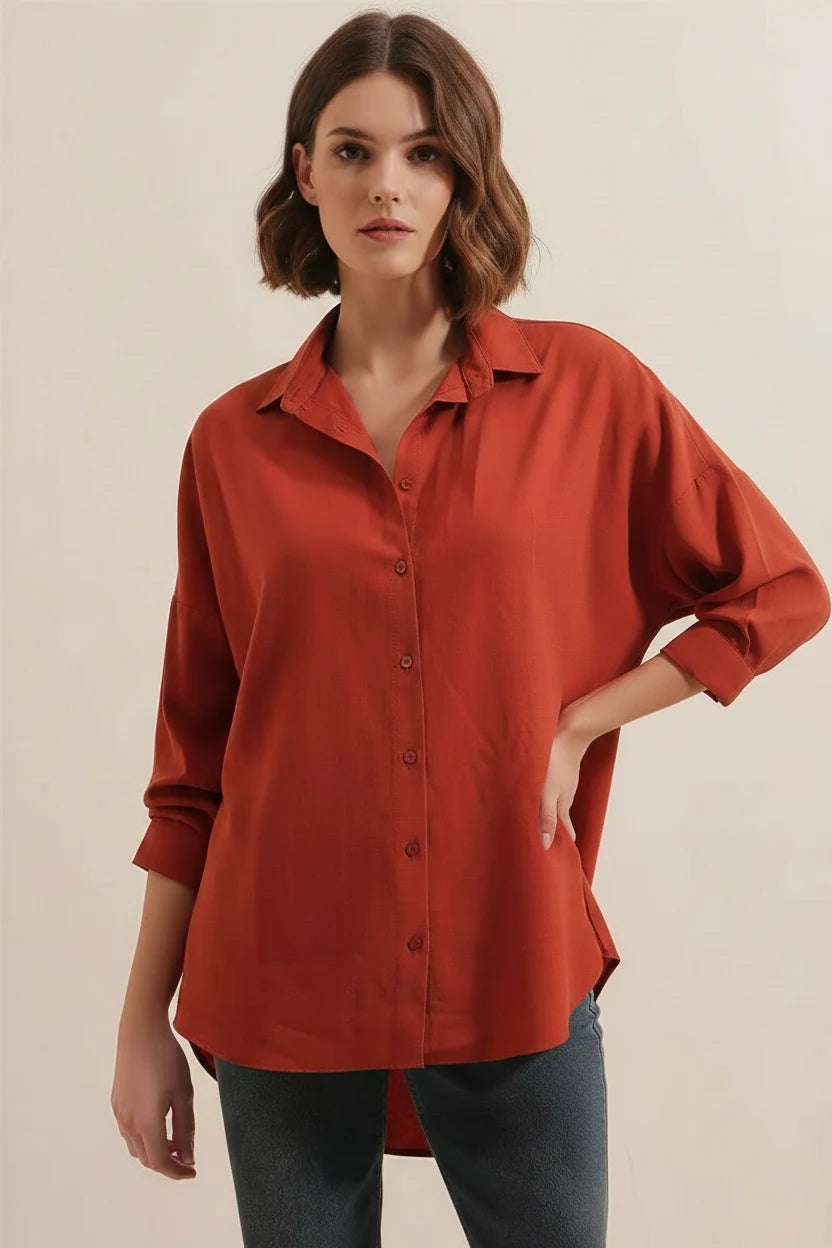 Kadın Oversize Basic Pamuklu Gömlek – Renk Seçenekleri 1