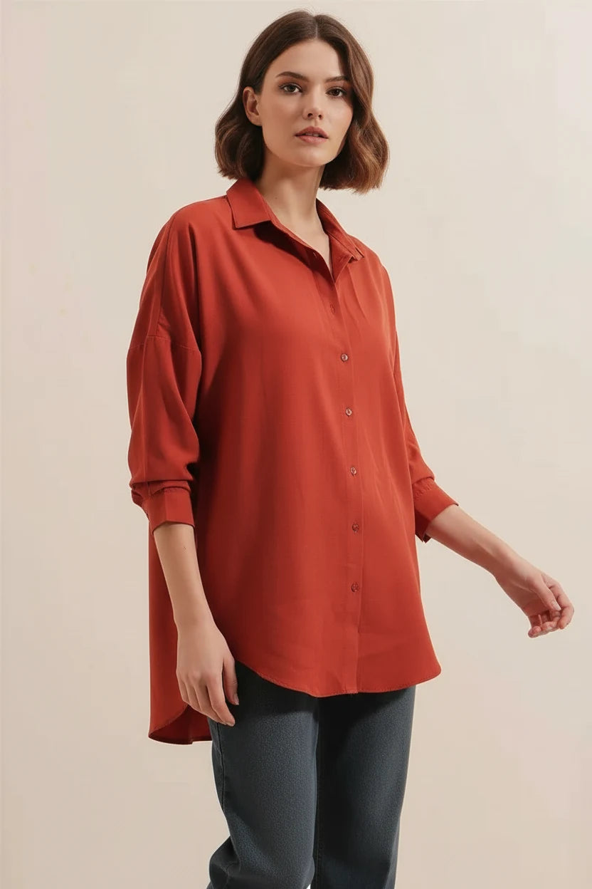 Kadın Oversize Basic Pamuklu Gömlek – Renk Seçenekleri 1