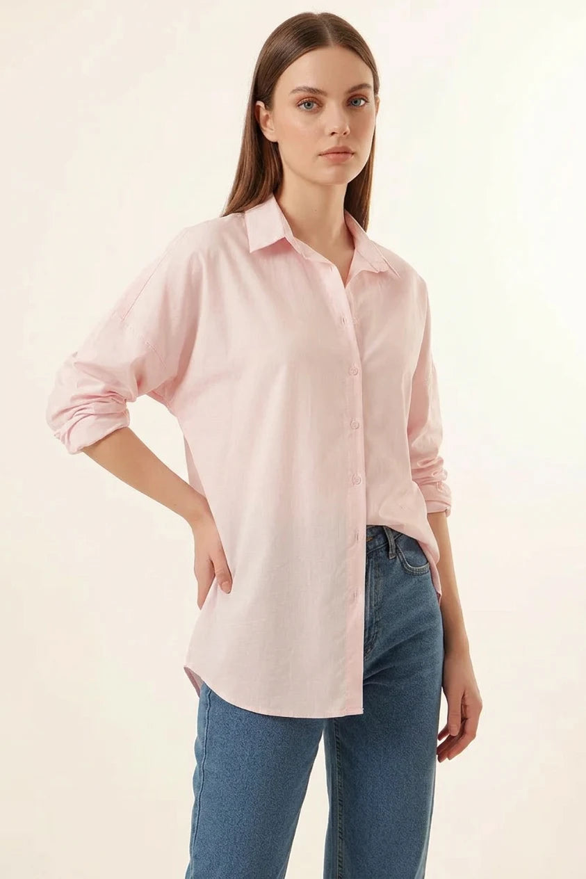 Kadın Oversize Basic Pamuklu Gömlek – Renk Seçenekleri 1