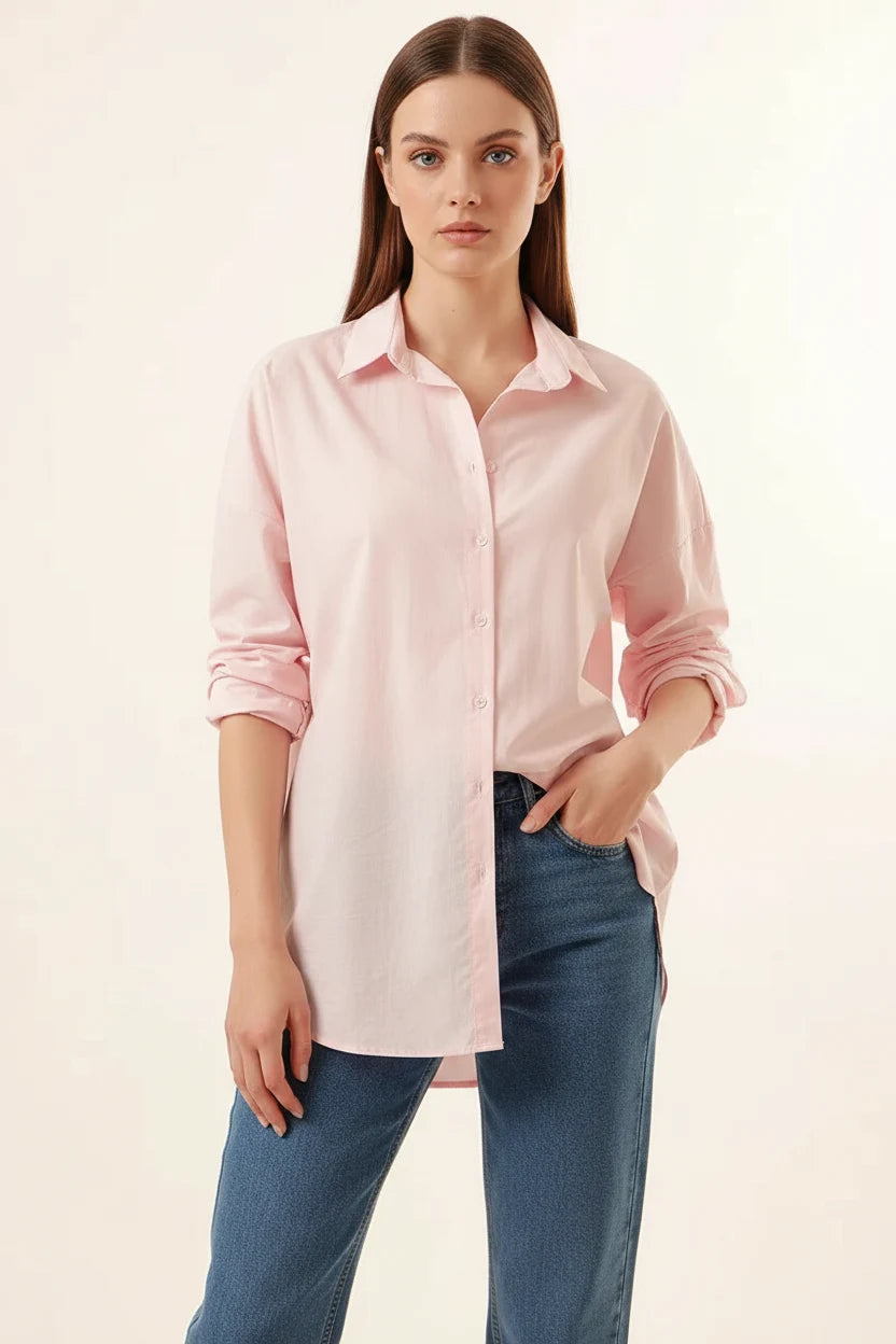 Kadın Oversize Basic Pamuklu Gömlek – Renk Seçenekleri 1