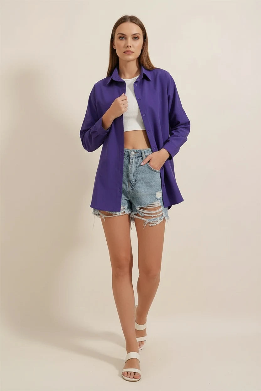 Kadın Oversize Basic Pamuklu Gömlek – Renk Seçenekleri 1