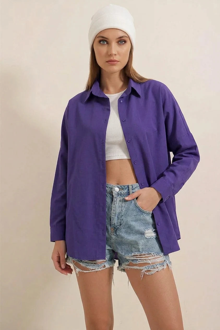 Kadın Oversize Basic Pamuklu Gömlek – Renk Seçenekleri 1