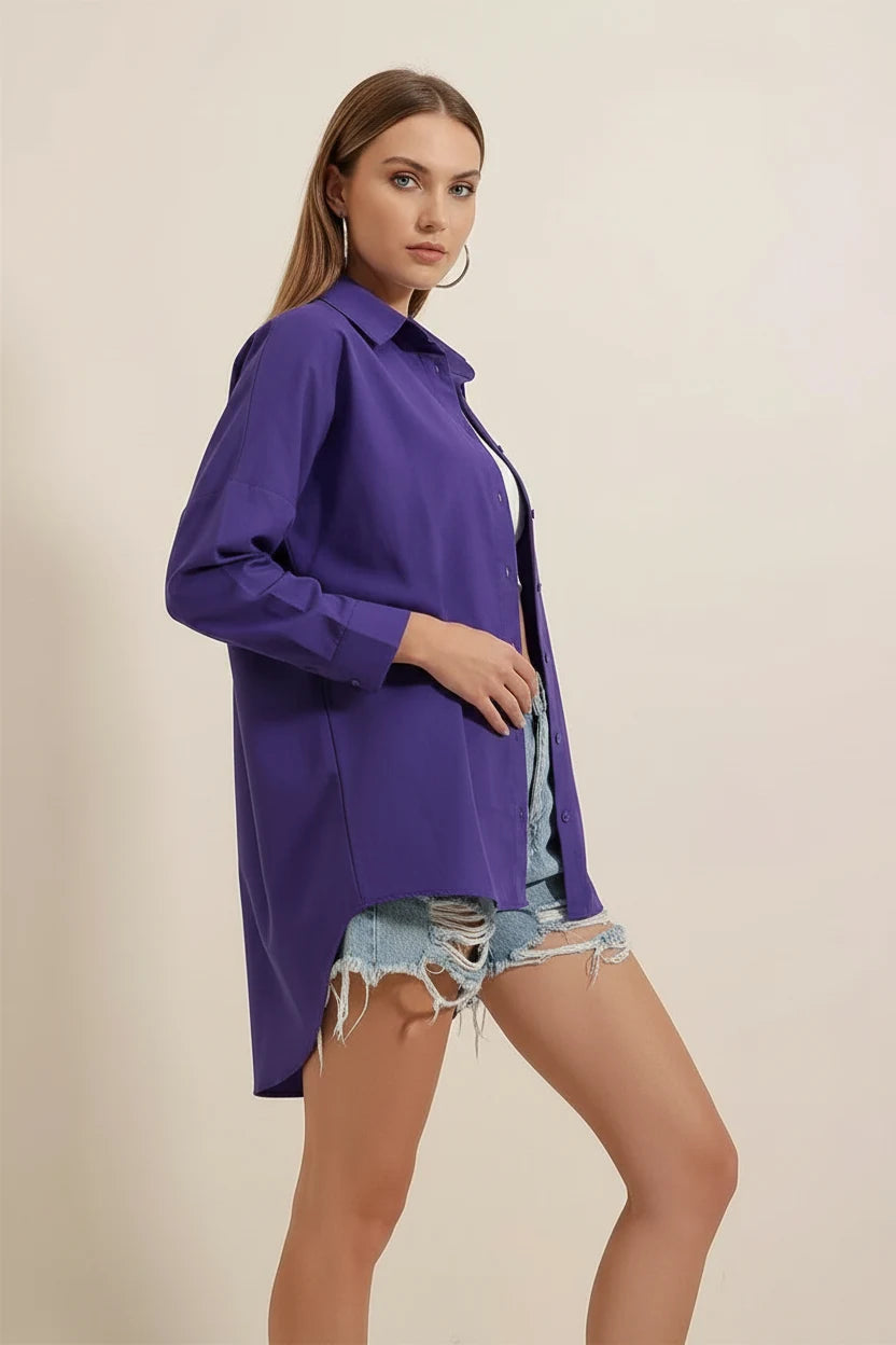 Kadın Oversize Basic Pamuklu Gömlek – Renk Seçenekleri 1