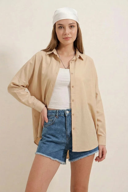 Kadın Oversize Kesim Basic Pamuklu Gömlek – Renk Seçenekleri 1