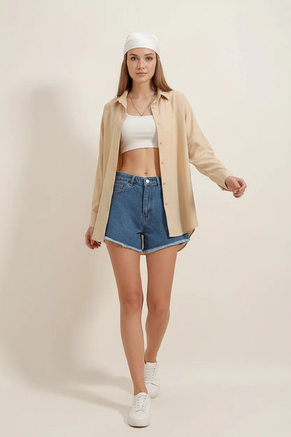 Kadın Oversize Kesim Basic Pamuklu Gömlek – Renk Seçenekleri 1