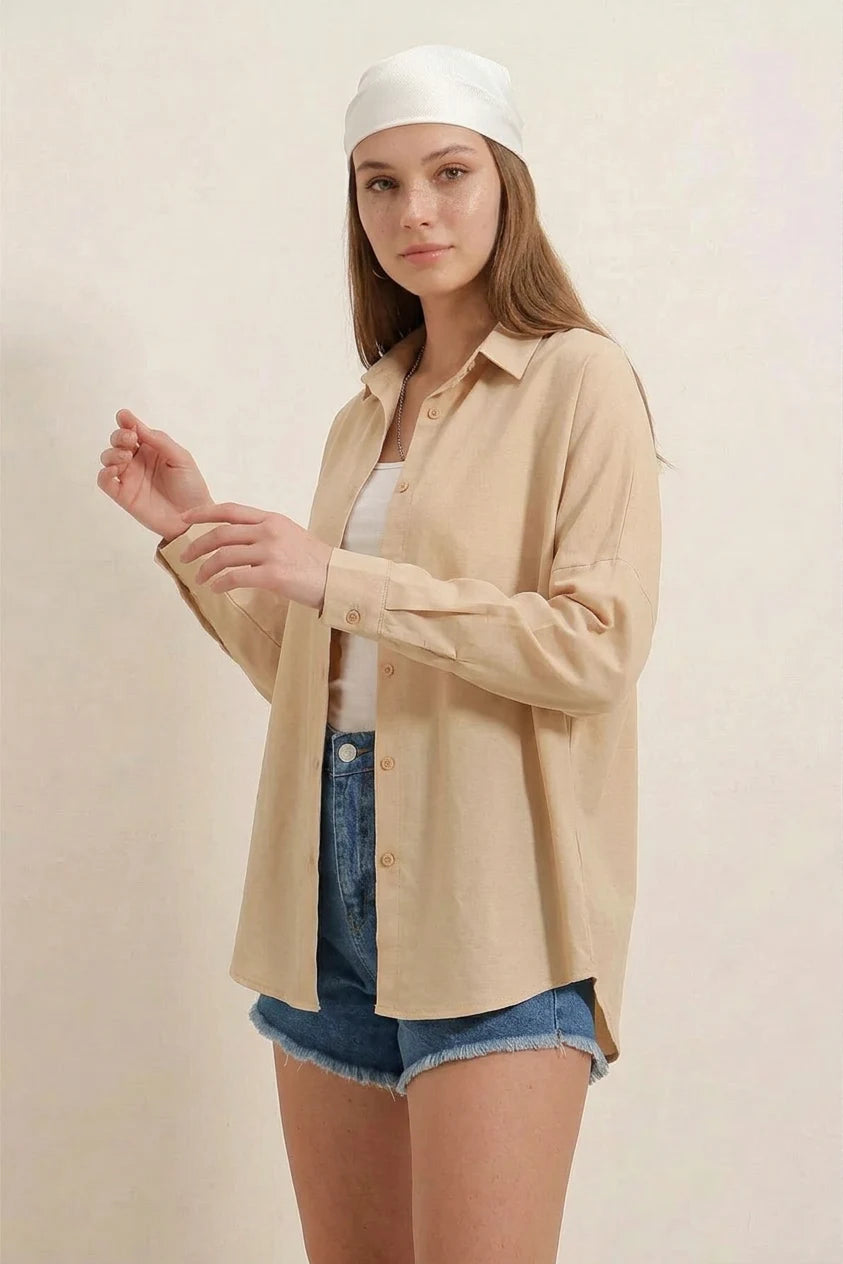 Kadın Oversize Kesim Basic Pamuklu Gömlek – Renk Seçenekleri 1