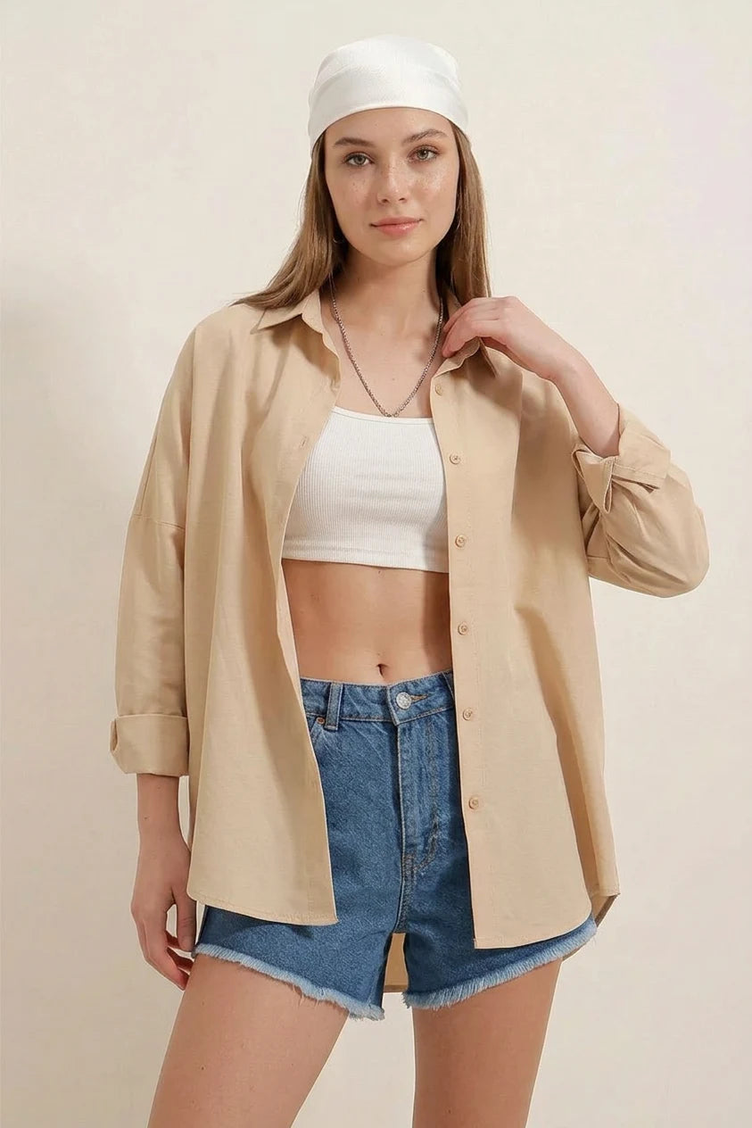 Kadın Oversize Kesim Basic Pamuklu Gömlek – Renk Seçenekleri 1