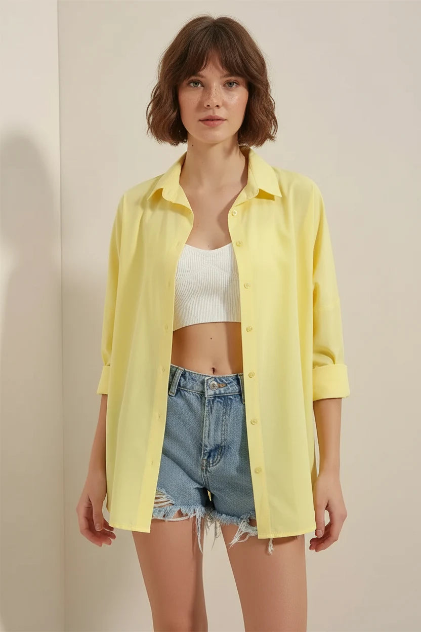 Kadın Oversize Basic Pamuklu Gömlek – Renk Seçenekleri 2