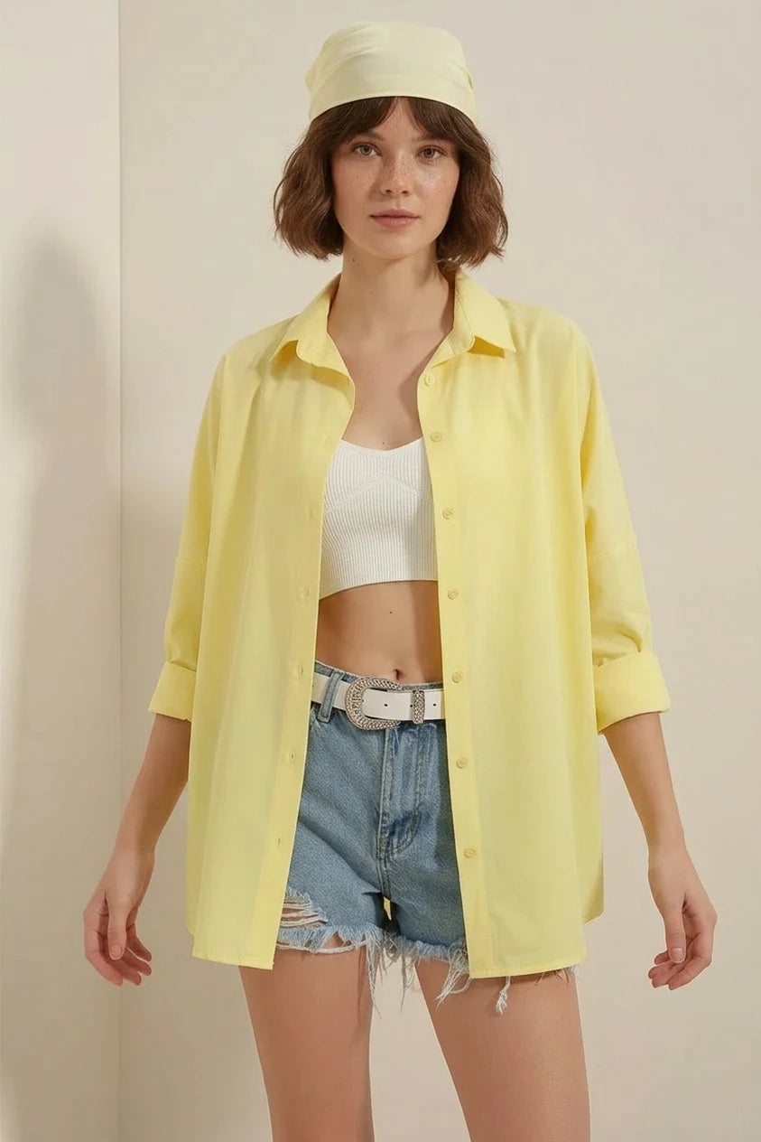 Kadın Oversize Basic Pamuklu Gömlek – Renk Seçenekleri 2