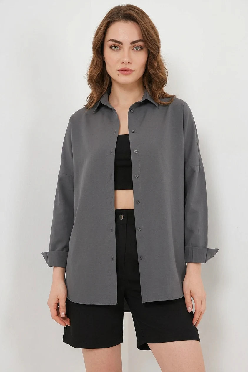 Kadın Oversize Kesim Basic Pamuklu Gömlek – Renk Seçenekleri 2