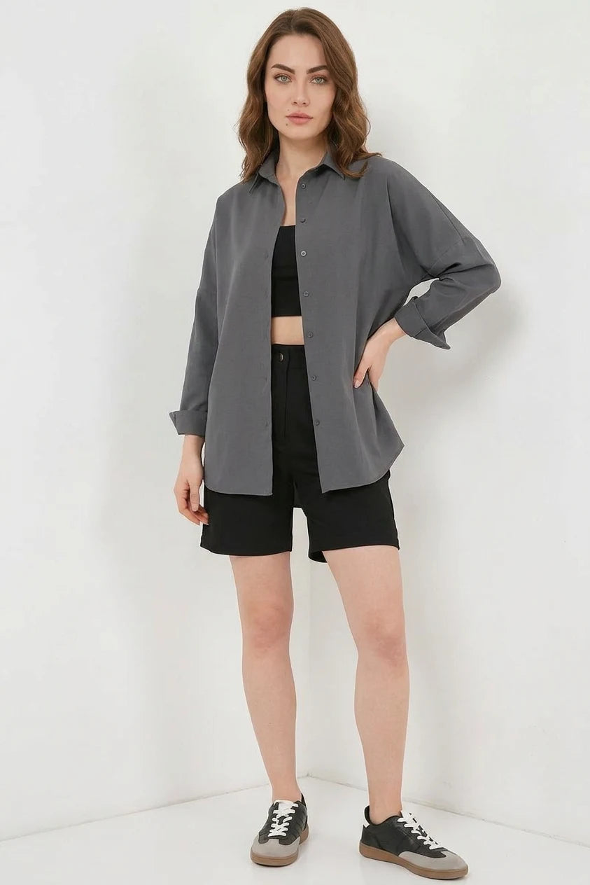 Kadın Oversize Kesim Basic Pamuklu Gömlek – Renk Seçenekleri 2