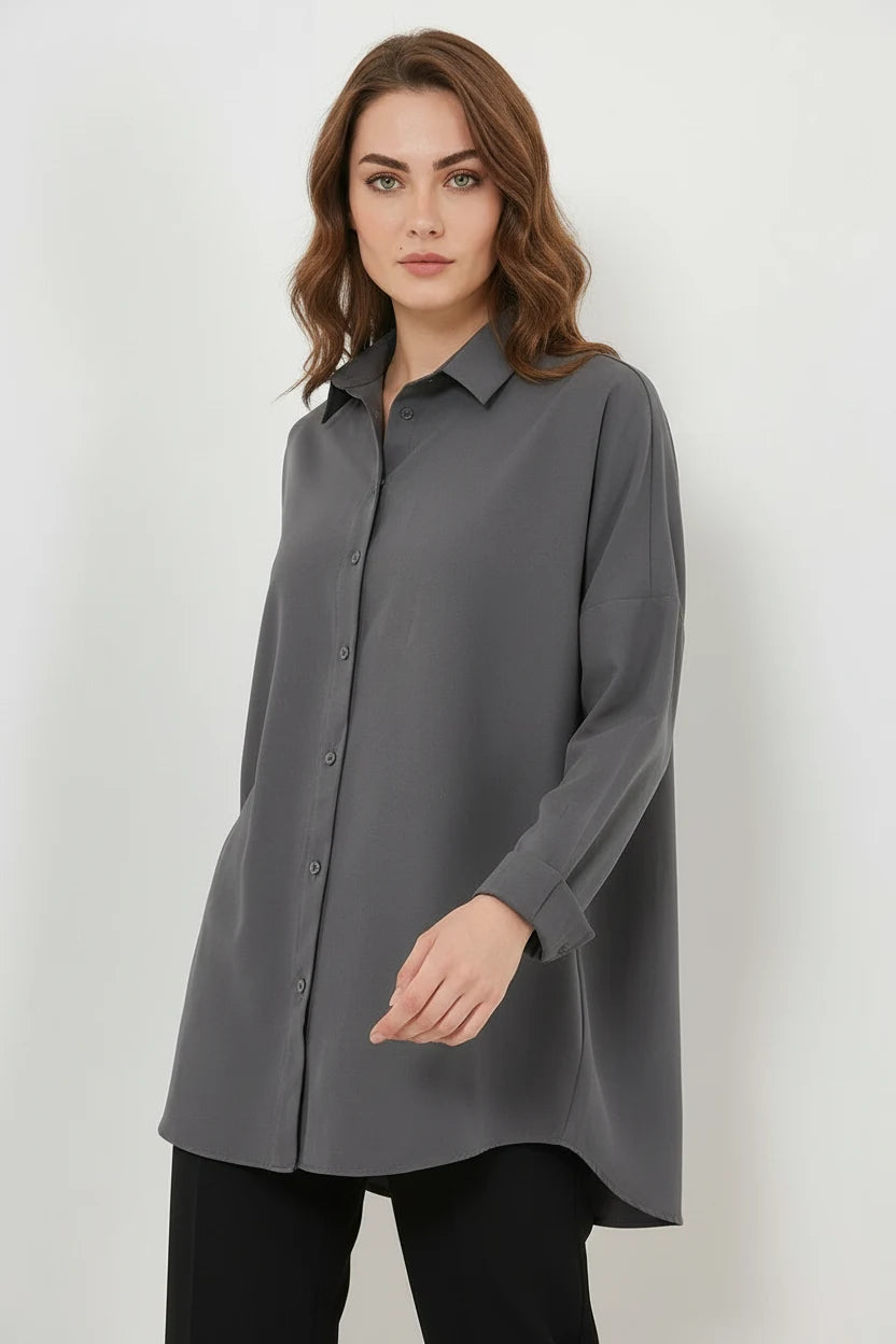 Kadın Oversize Kesim Basic Pamuklu Gömlek – Renk Seçenekleri 2