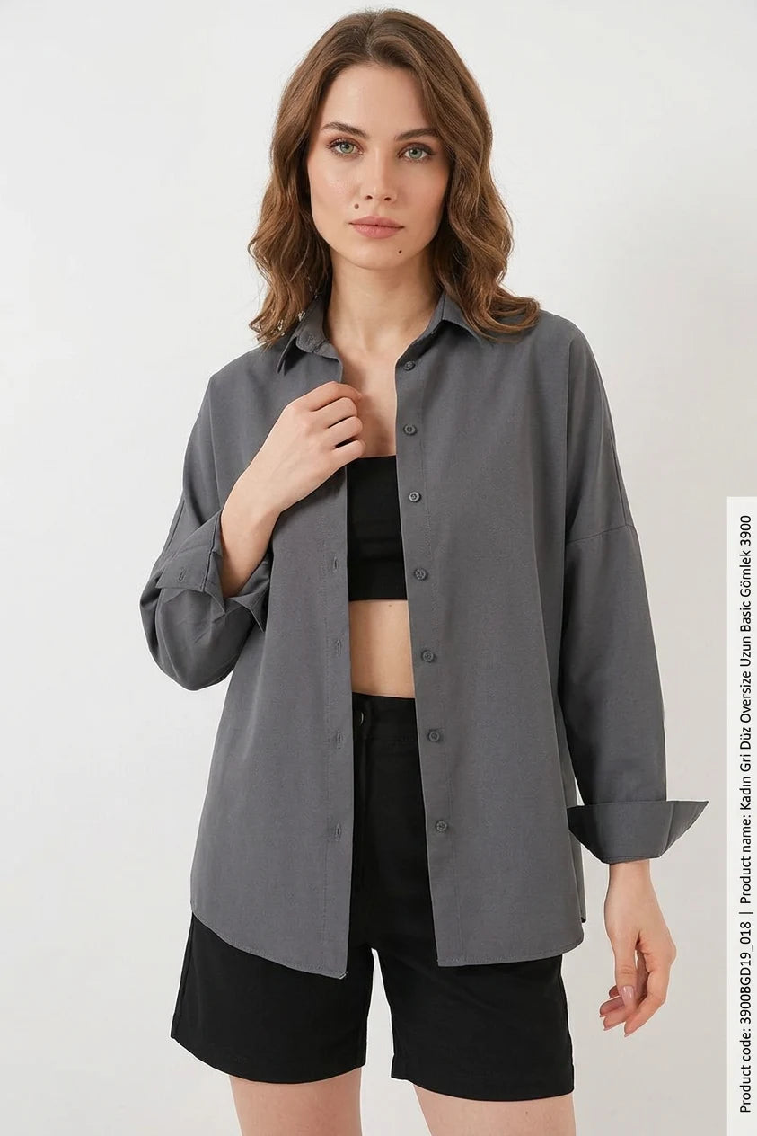 Kadın Oversize Kesim Basic Pamuklu Gömlek – Renk Seçenekleri 2